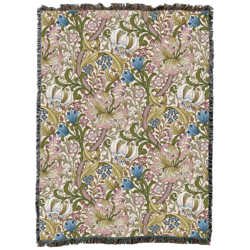 Couverture rose Golden Lily XL de Pure Country Weavers William Morris - Artisanat - Tapisserie tissée en coton - Fabriqué aux États-Unis (82 x 62)