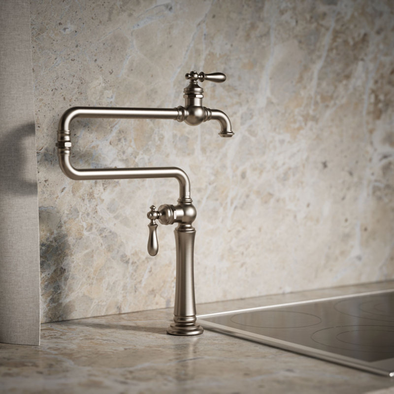 Artifacts Single-Hole Deck-Mount Pot Filler with Extended Spout, Vibrant Stainless