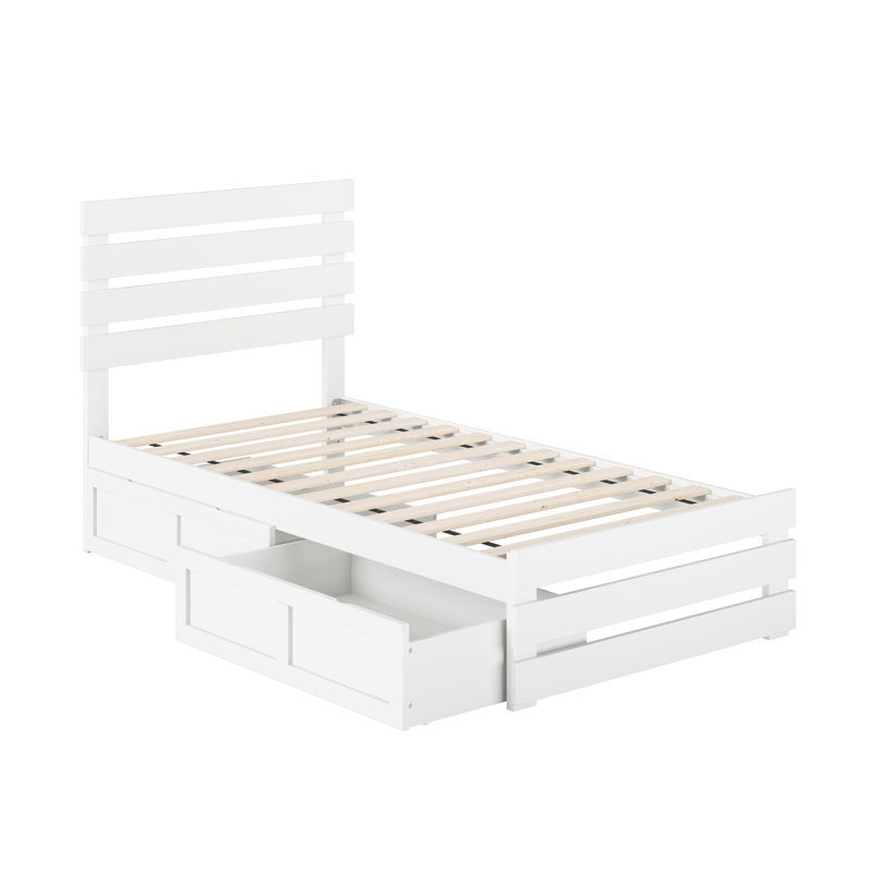 Lit plateforme avec rangement en bois massif Bridport, Blanc, Simple
