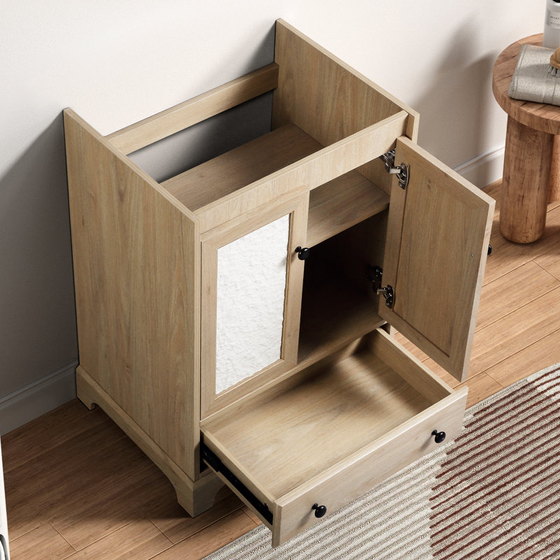 Base de meuble-lavabo en bois de 24 po de largeur, facile à installer, sans lavabo, robinet, poignées ou dessus, charnières dissimulées réglables à six voies avec fermeture en douceur et portes d'armoire florales