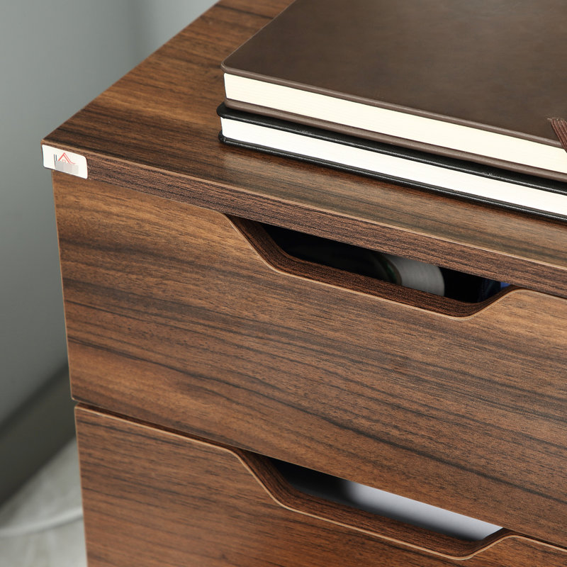 Rangement sous le bureau, armoire à 3 tiroirs, roulettes, bureau d'aspect grain de bois brun, tiroirs, roulettes pour un déplacement en douceur