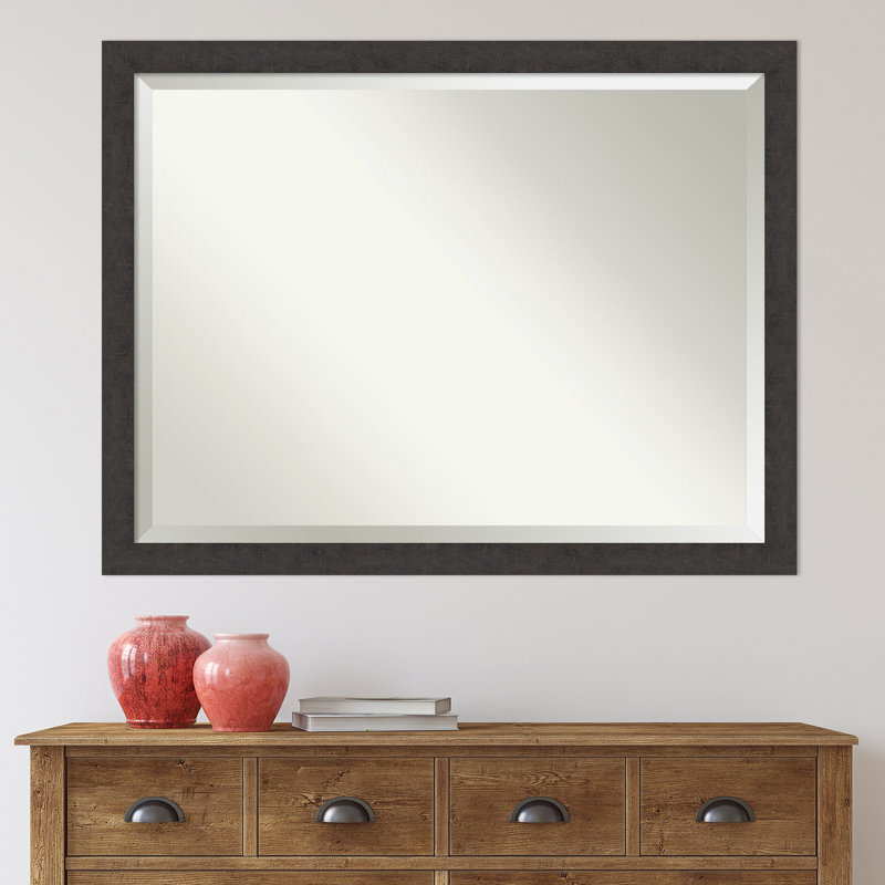 Akhia Narrow Beveled Wall Mirror, 33" x 43", Rustic Plank Espresso