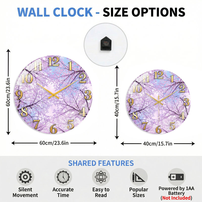 Horloge murale Cherry Blossom, 40x40cm(15.7x15.7inch)