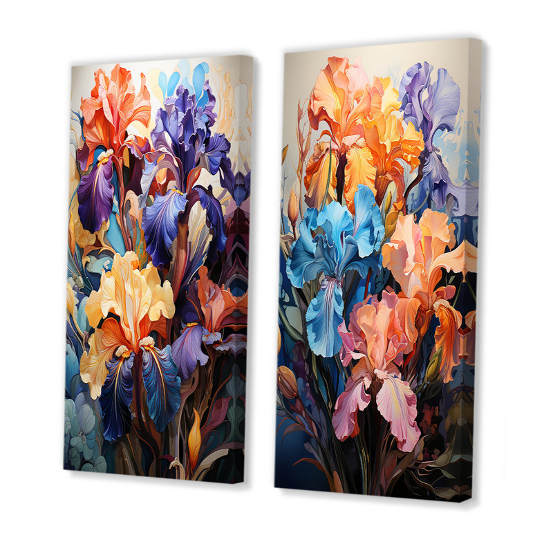Iris colorés avec leurs courbes distinctives - Iris, ensemble de 2 reproductions d'art sur toile, Toile tendue