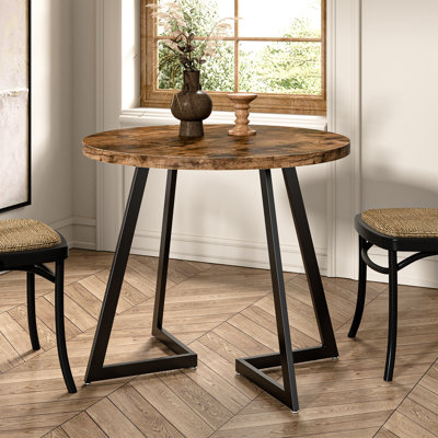 30 Inch Brown Small Round Dining Table for 2 – Mid-Century Modern Kitchen Table, Breakfast Table, Bistro Table, Indoor & Outdoor MDF Wood Table with Metal Frame, Rustic Modern Dining Table