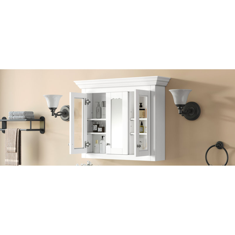 Armoire à pharmacie de 35 po avec miroir, 5 tablettes réglables, conception moderne, peu encombrante, facile à assembler et à balayer, miroir blanc - rangement mural, style, assemblage et nettoyage