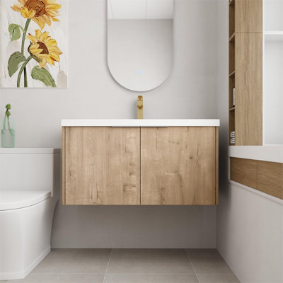 Meuble-lavabo mural simple 36 po avec plateau en résine Katlen