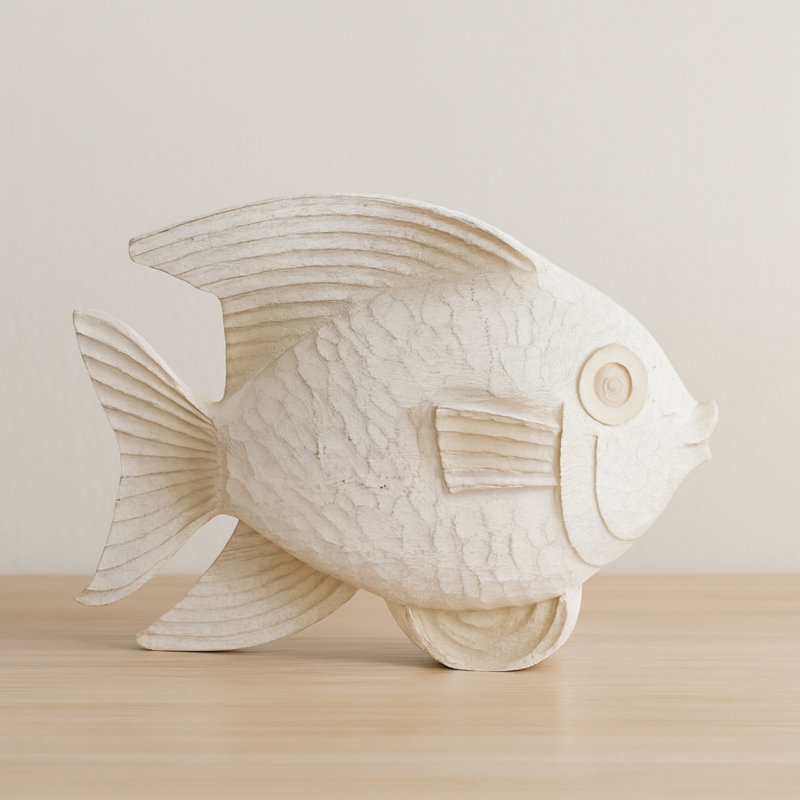 Bywood Minimalist Resin Fish Figurine Object for Home Decor - Decorative Coastal Sculpture for Office, Table, and Living Room Decorations - White