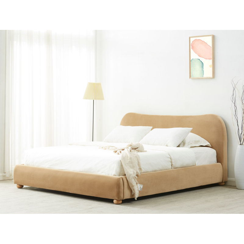 Liza Upholstered Bed, King, Light Brown Velvet