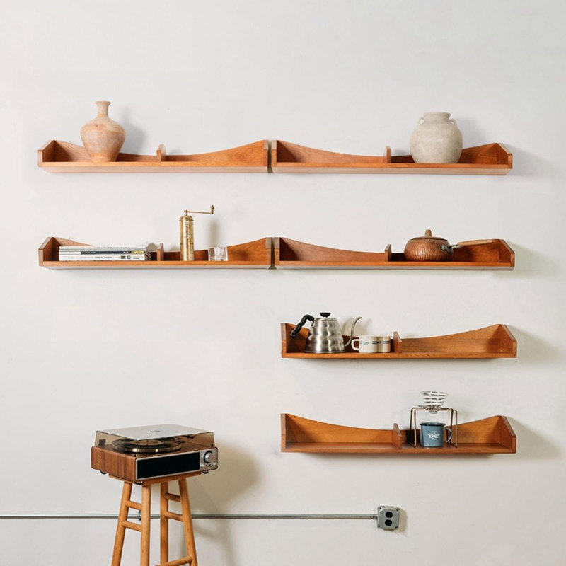 Étagère murale décorative en bois massif brun courbé, de style milieu du siècle, pour chambre, salle de bain, cuisine, salon