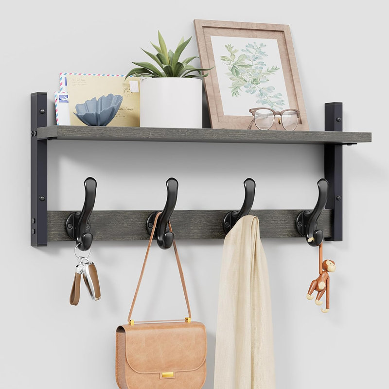 Portemanteaux mural Rustic avec tablette, Gris