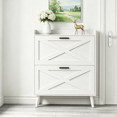 Armoire à chaussures avec tiroirs rabattables, tablettes réglables, porte de grange, armoire à chaussures pour vestibule, vestibule, couloir, salon