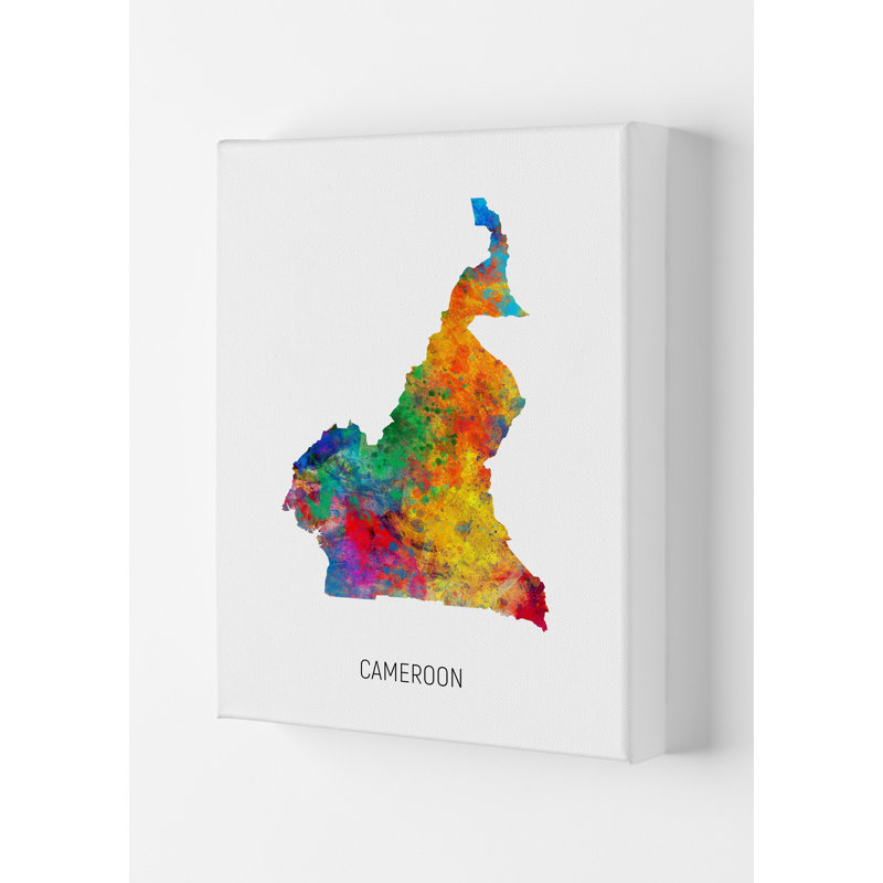 Cameroon Watercolour Map by Michael Tompsett - Print, Wrapped Canvas, 42cm H x 29.7cm W x 4cm D