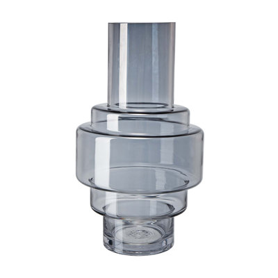 Geometric Glass Accent Vase With Smoked Luster Finish And Clear Blue Hue For Modern Decor And Stylish Display.