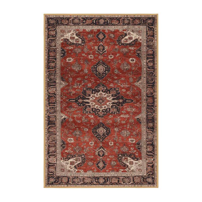 Machine Washable Persian Brown Area Rug, Rectangle 6' x 9'