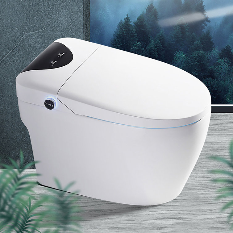 1-Piece 1.06 GPF Dual Flush U-Shaped Elongated LED Light Automatic Smart Toilet in White Seat Included