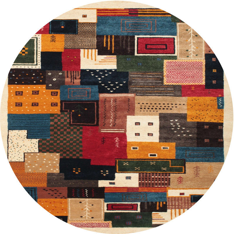 Tapis orange/bleu/brun contemporain, Rond 6 pi