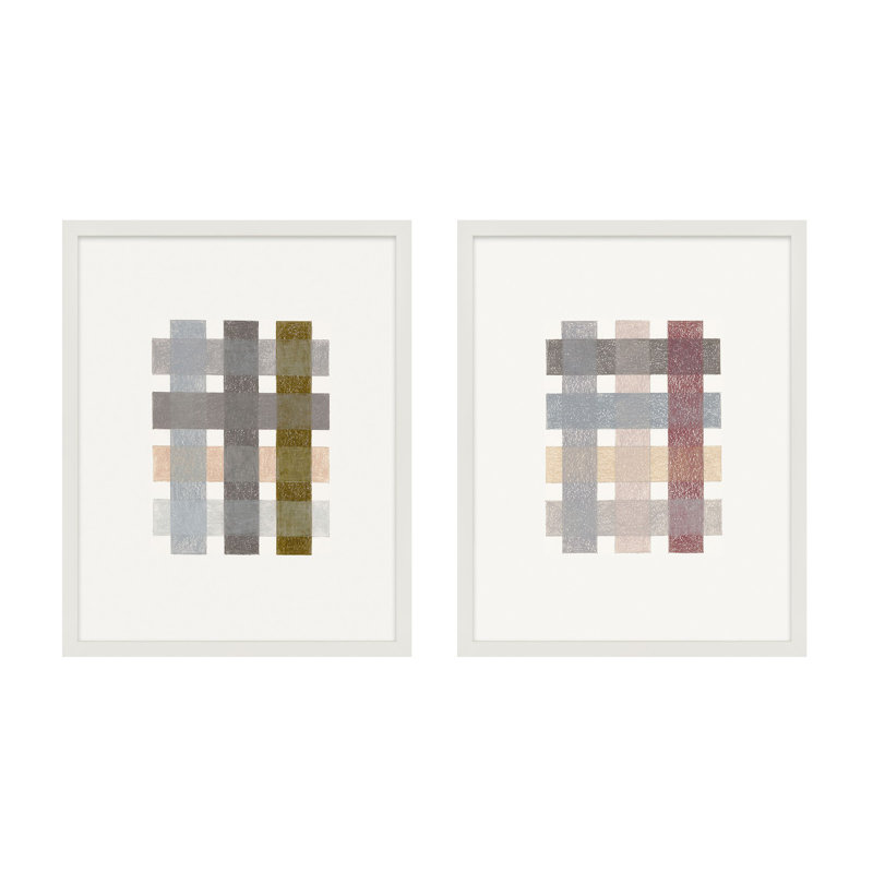 Untitled (Gridlock) Set Of 2 Vertical By Beth James - Framed Wall Art, White Framed, 20'' H X 32'' W X 1.25'' D