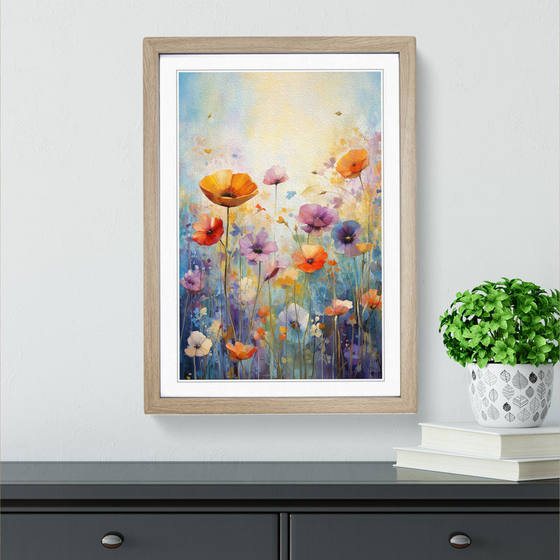 Wildflowers Abstract Art - Framed Print, Oak Framed, 46cm H x 34cm W