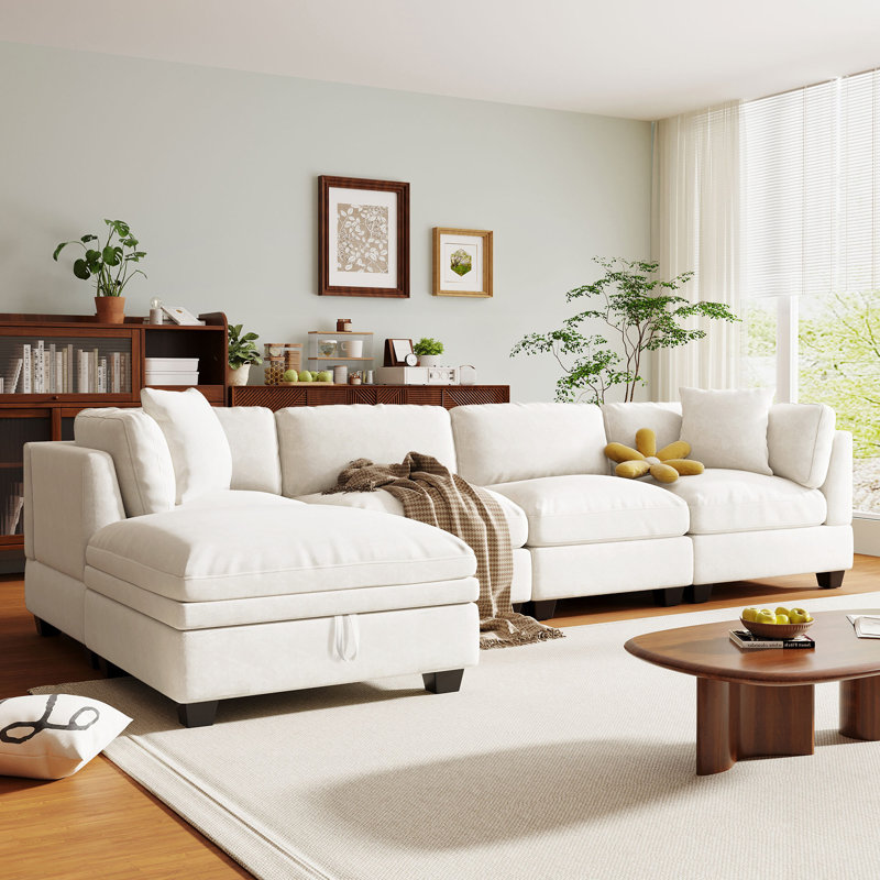 Canapé modulaire rembourré avec repose-pieds amovible U-Style, Polyester beige
