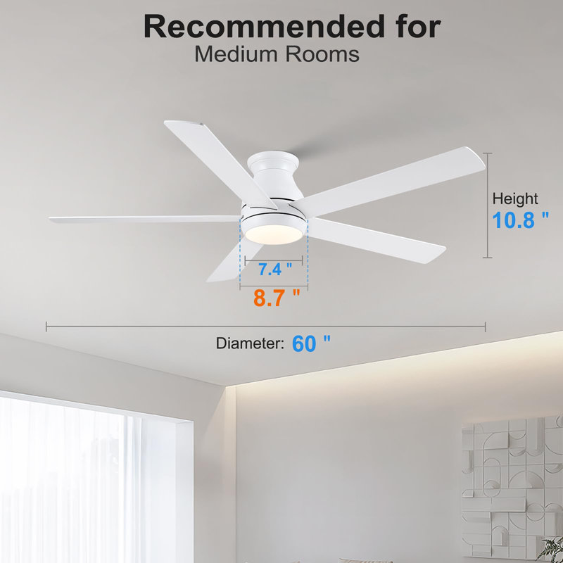 60 Inch Ceiling Fans with Lights and Remote, White