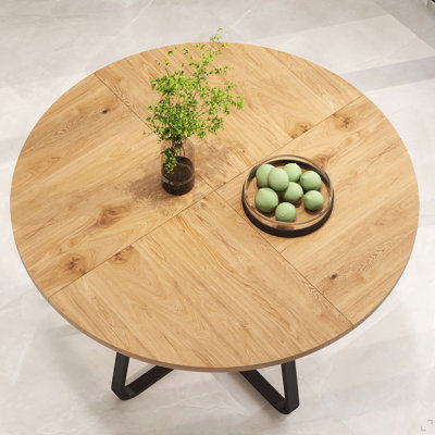 43.3" Round Dining Table for 4-6 People, MDF Wood Tabletop with Sturdy Metal Legs, Modern Kitchen Table with X-Shaped Base, Easy Assembly, Large Round Dinner Table for Dining Room, Living Room & Apart