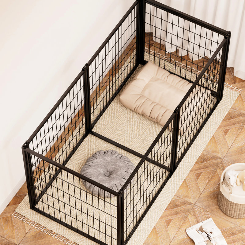 Chenil noir pour chien de 63 po convenant à une vie intérieure, cage pour animal de compagnie avec dessus sécuritaire, fabrication en fer antirouille, placement de porte personnalisable, zones indépendantes du séparateur, caisse à assemblage rapide