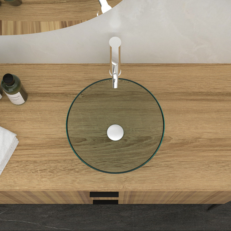 Modern Clear Tempered Glass Vessel Bathroom Sink with Faucet and Drain