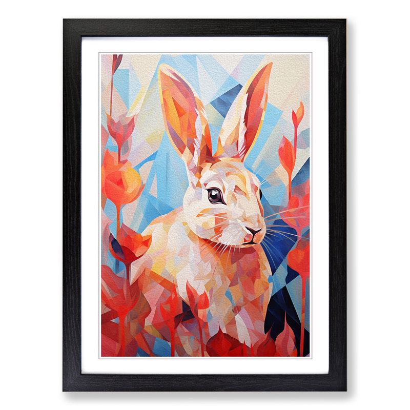 XYZ-FRM-V1223-5349 Rabbit Orphism - Single Picture Frame Print on Wood, 64cm H x 46cm W x 2cm D, Black