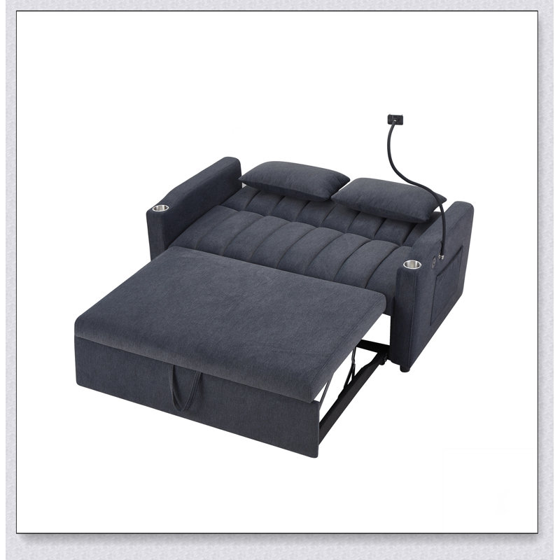 Convertible Sofa Bed Loveseat Sofa with Usb Ports, Side Pockets, Cup Holders And Phone Holder