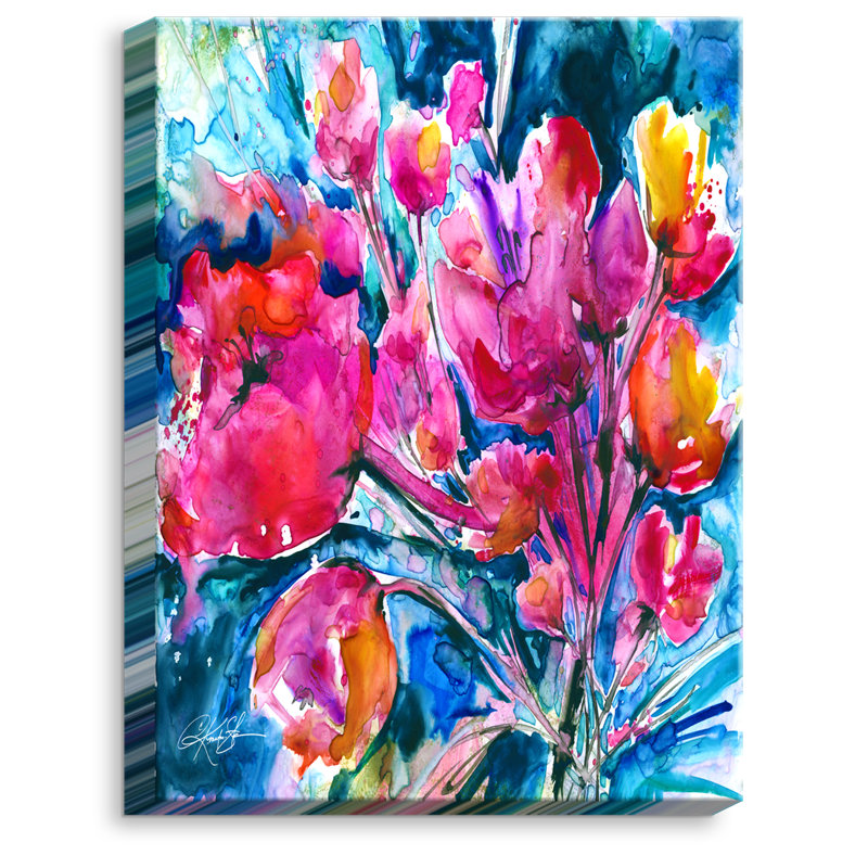 Reproduction d’art sur toile tendue "color fleuris" par kathy stany, H 16 po x l 12 po x P 1,5 po
