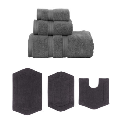 Bryd Collection 100% Soft Cotton 3 Pc Towel Set & 3 Pc Bath Rug Set, (Set of 6)