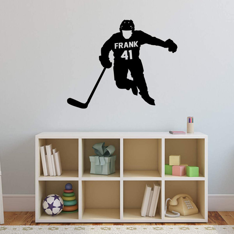 Décalcomanie murale de joueur de hockey Trinx avec nom personnalisé - CS41, H 18 po x l 23 po, Noir, Oui