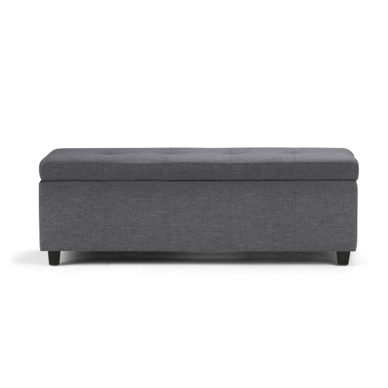 Banc repose-pieds rectangulaire avec rangement capitonné et rangement caché en cuir végétalien contemporain l 48 po Castleford