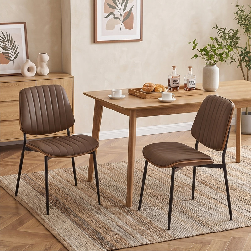 19'' H Faux Leather Upholstered Side Chair, Brown
