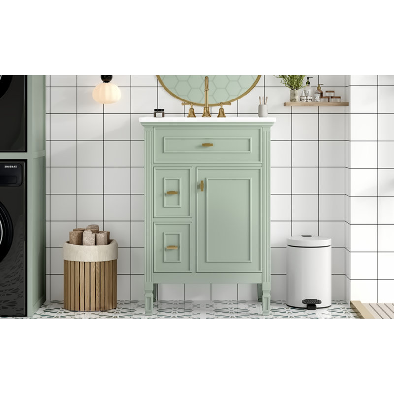 de salle de bain moderne vert de 50 po avec lavabo, bois massif et panneau de fibres à densité moyenne, solution de rangement peu encombrante
