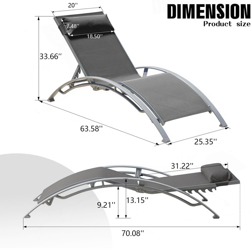 Ensemble de 2 chaises longues de piscine gris foncé (2 chaises longues)