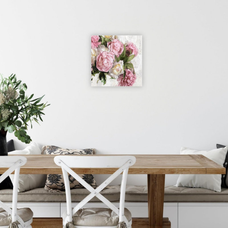 Art floral de pivoines roses et roses, impression sur toile 24 x 24 po