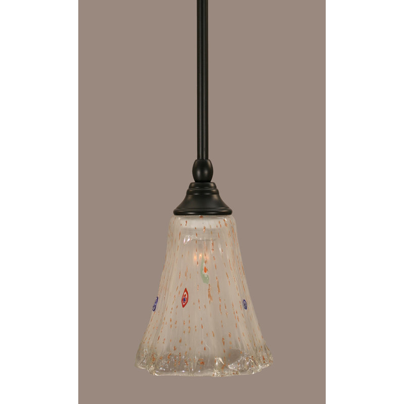 Stem Hung Mini Pendant Shown In Matte Black Finish With 5.5" Fluted Crystal Glass, Teal