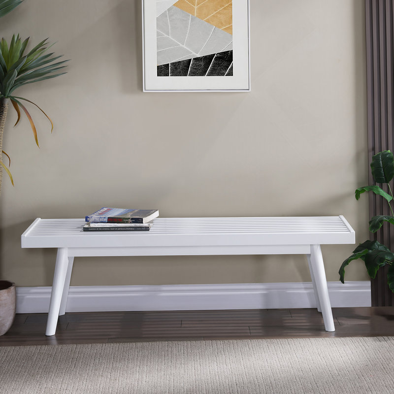 White Solid Wood Slatted Bench