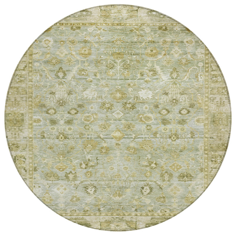 Machine Washable Indoor/Outdoor Xhevrie Sage Rug, Round 8'
