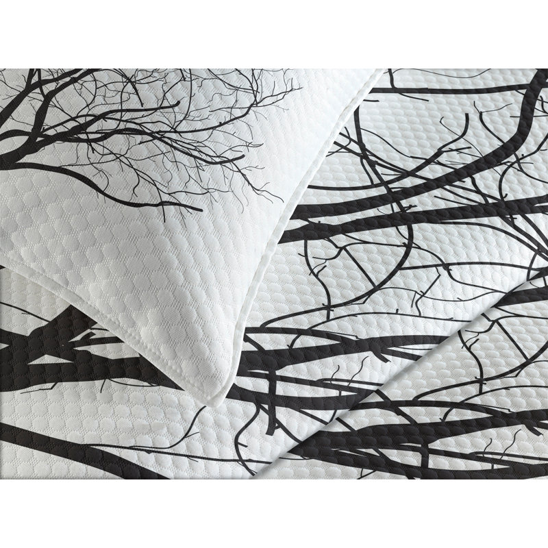 King White Quilted Bedspread Set with Tree Design