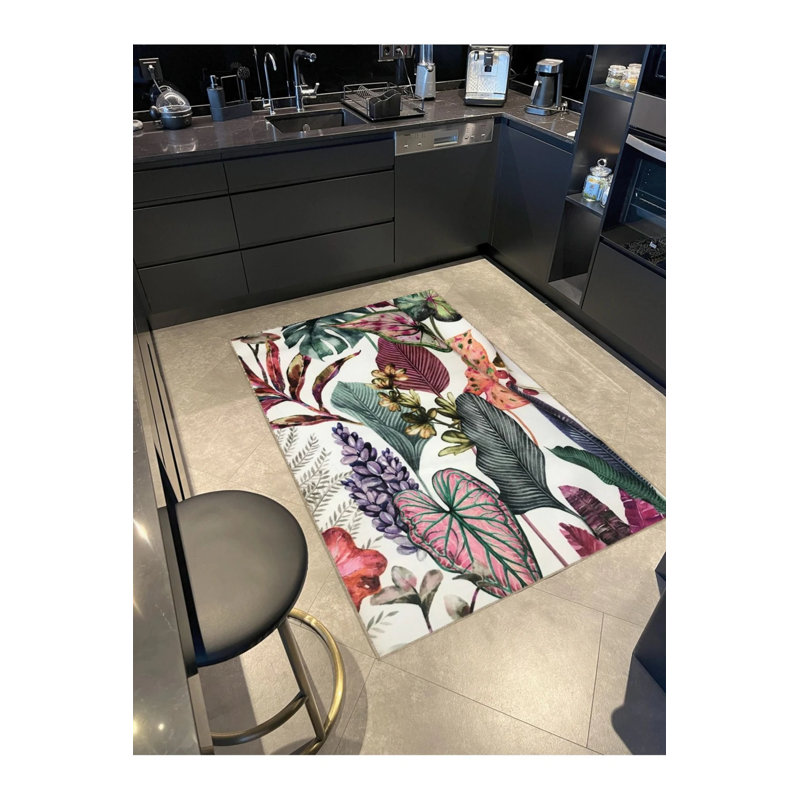 Multicolored Mixed Flowers And Plant Patterned Modern Decorative Carpet, Rectangle 4'8" x 6'7"