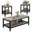 Ensemble de 3 tables basses Modern Farmhouse, table basse rectangulaire avec 2 tables de bout carrées, ensemble de table de salon à 2 niveaux avec structure en métal et tablette ouverte pour le bureau, l’appartement, la maison-443806932