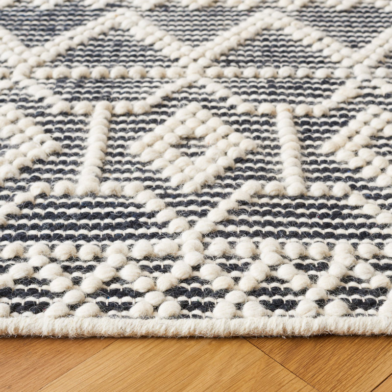Tapis en laine / coton tissé à la main Natura en ivoire / noir, Rond 6 pi