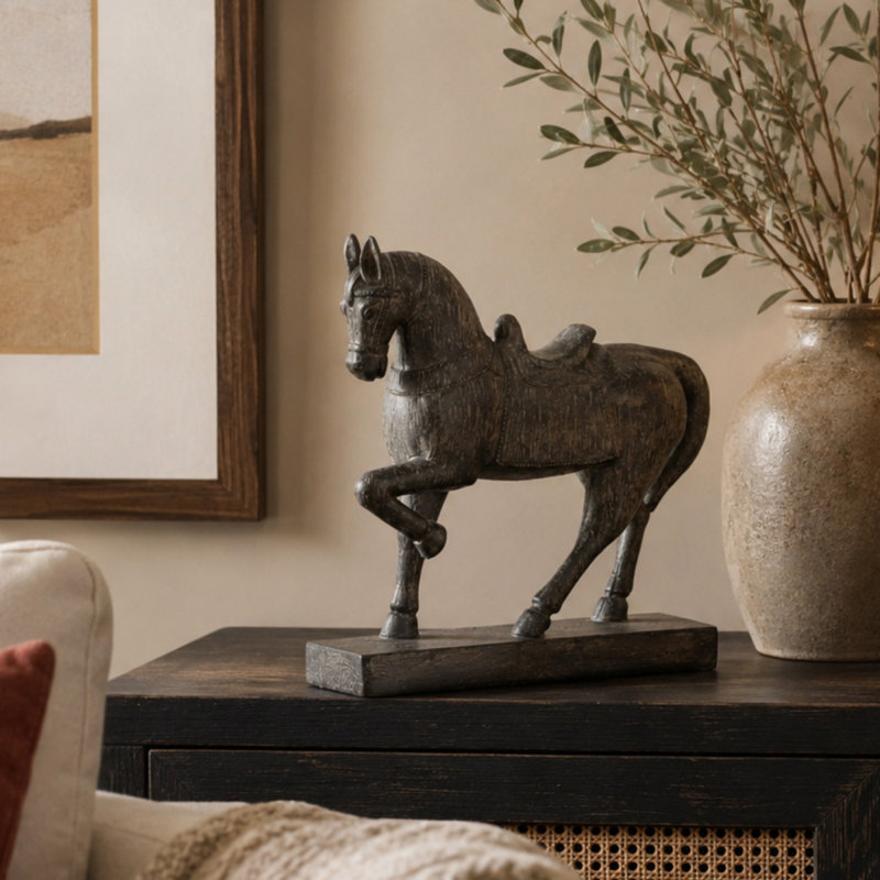 Sculpture cheval polystone brun