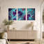 Structure fractale abstraite turquoise et violette, ensemble de 3 toiles murales-986198705