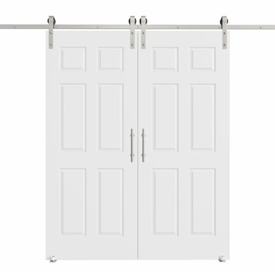 80"H 6Lite  Waterproof White Primed Solid Core Composite MDF Wood Sliding Barn Door With Hardware Kit