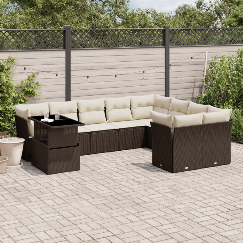 Ensemble de canapé de jardin Vidaxl, Coussin blanc crème / cadre brun