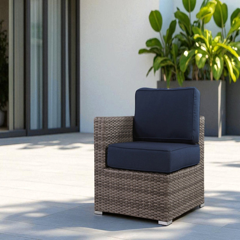 Canapé modulaire Wicker R L, Bleu, Mélange de bruns